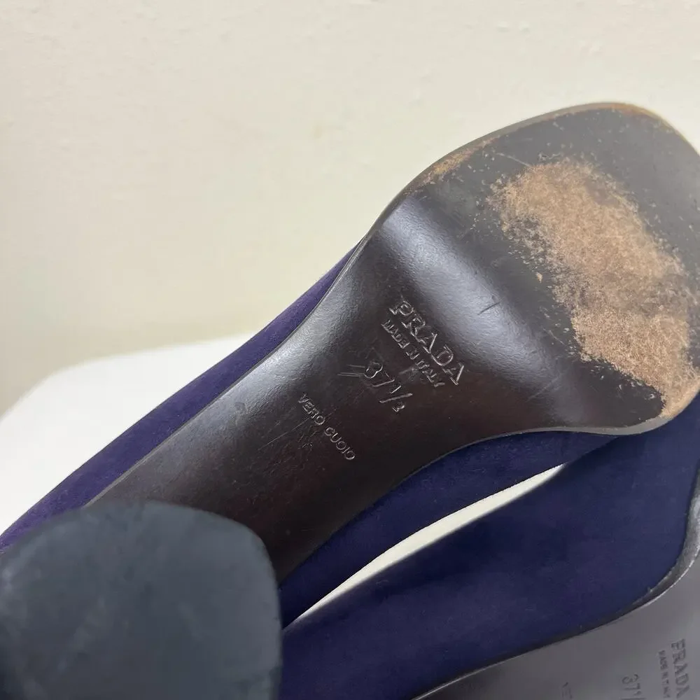 Prada Suede Colorblock Block Heels Womens Size 37.5 US 7.5 Purple Brown - Picture 7 of 7